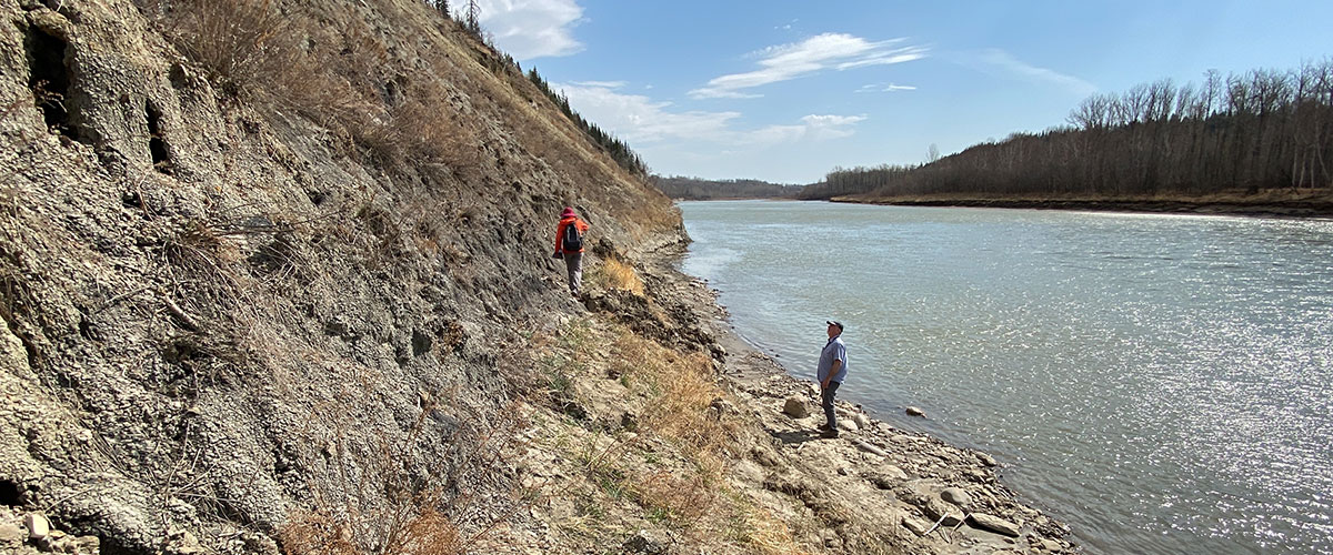 Members of Quaternary Palaeontology in the river valley.