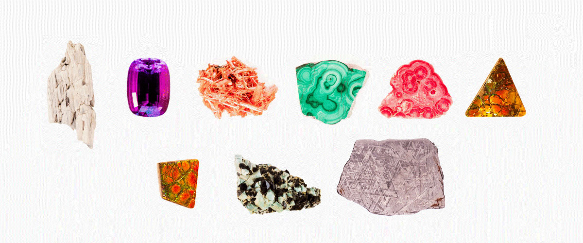 photo of several minerals and gems from the collection