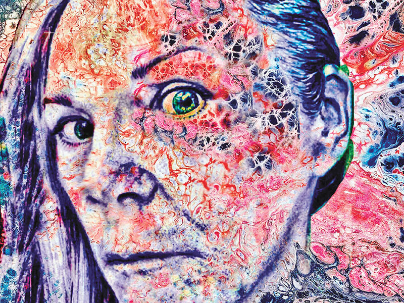 Artistic depiction of a person's face with simulated, colourized neural patterns overlaid.