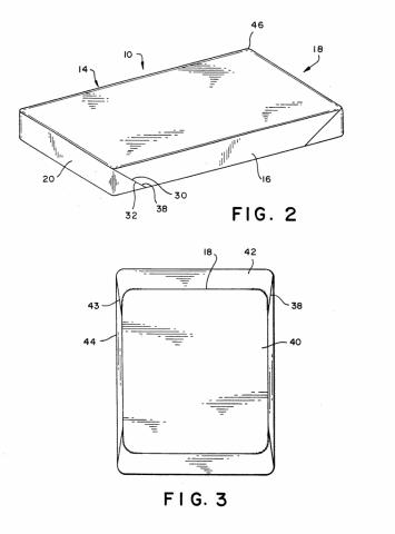 Diagram of the mitred corners and elastic edges of Gisele Jubinville’s invention, US Patent 5,173,976 (December 29, 1992).