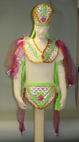 A colourful outfit on a mannequin.
