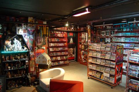 Inside of a video rental store