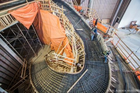 An overhead photo of the staircase under construction at the new RAM downtown location