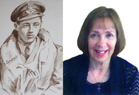 A pencil drawing of George Dennis Aitken, AFC in his military uniform on the left. A portrait of his daughter Dorothy Lowrie on the right.