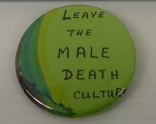 A green button with the words "leave the male death culture"