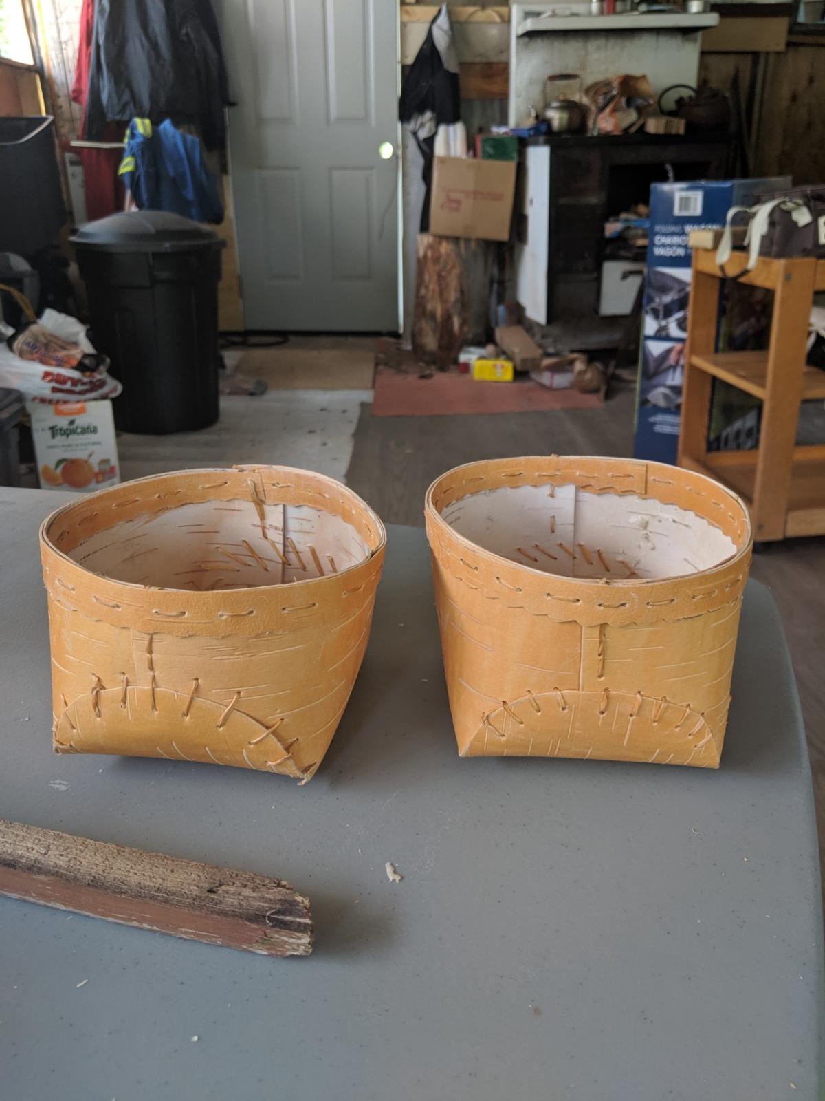 two baskets made of bark