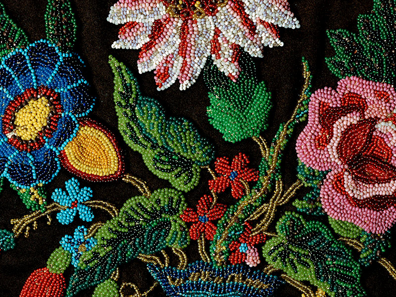 close-up of bead embroidery of a medicine bag