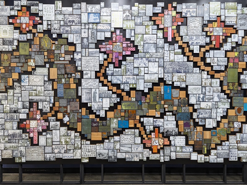 A mosaic with coloured tiles that replicate Ukrainian beading